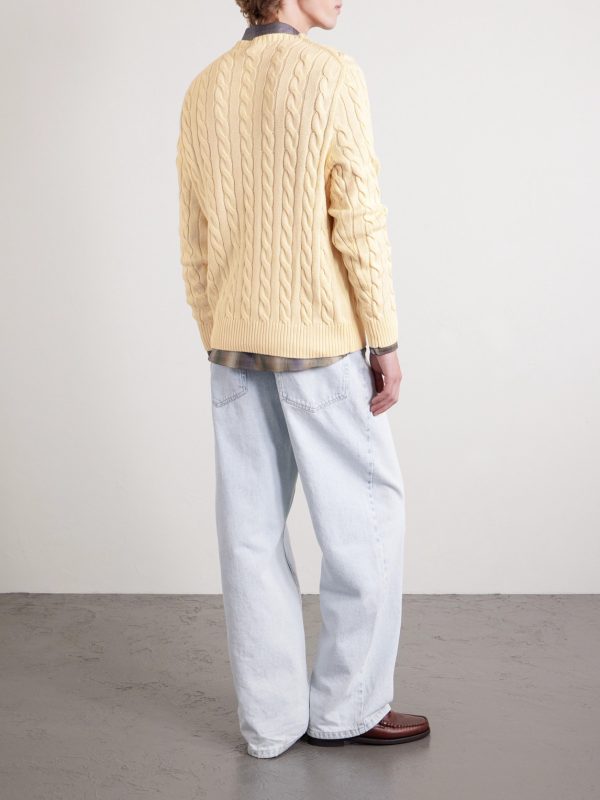 Logo-Embroidered Cable-Knit Cotton Sweater - BK Logo-Embroidered Cable-Knit Cotton Sweater - BK