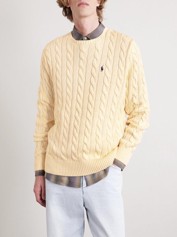 Logo-Embroidered Cable-Knit Cotton Sweater - FR Logo-Embroidered Cable-Knit Cotton Sweater - FR