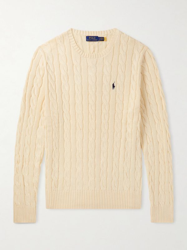 Logo-Embroidered Cable-Knit Cotton Sweater Logo-Embroidered Cable-Knit Cotton Sweater