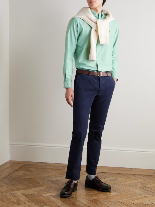 Button-Down Collar Logo-Embroidered Cotton Shirt - OU Button-Down Collar Logo-Embroidered Cotton Shirt - OU