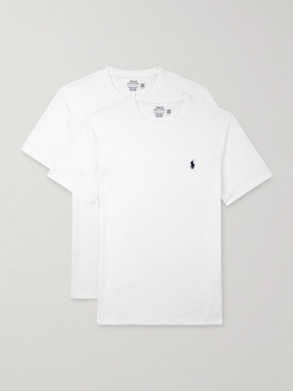 Set of Two Slim-Fit Logo-Embroidered Cotton-Jersey T-Shirts Set of Two Slim-Fit Logo-Embroidered Cotton-Jersey T-Shirts