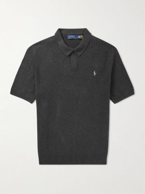 Logo-Embroidered Ribbed Cotton Polo Shirt Logo-Embroidered Ribbed Cotton Polo Shirt