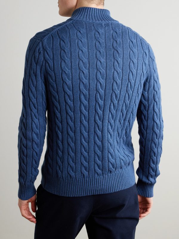 Logo-Embroidered Cable-Knit Cotton Half-Zip Sweater - BK