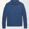 Logo-Embroidered Cable-Knit Cotton Half-Zip Sweater