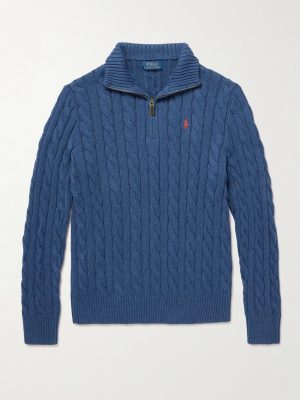 Logo-Embroidered Cable-Knit Cotton Half-Zip Sweater Logo-Embroidered Cable-Knit Cotton Half-Zip Sweater