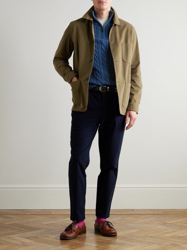 Logo-Embroidered Cable-Knit Cotton Half-Zip Sweater - OU