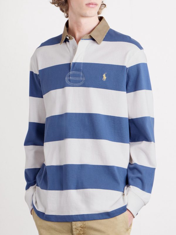 Logo-Embroidered Striped Cotton-Jersey Rugby Shirt - FR Logo-Embroidered Striped Cotton-Jersey Rugby Shirt - FR