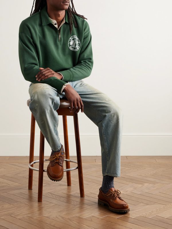 Logo-Print Cotton-Blend Jersey Half-Zip Sweatshirt - OU
