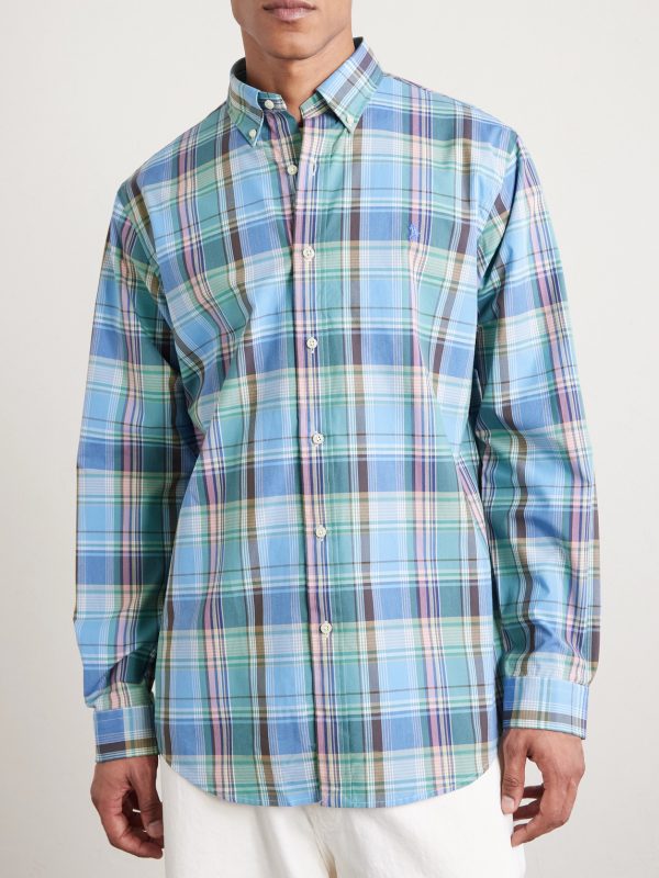 Button-Down Collar Logo-Embroidered Checked Cotton Shirt - FR Button-Down Collar Logo-Embroidered Checked Cotton Shirt - FR