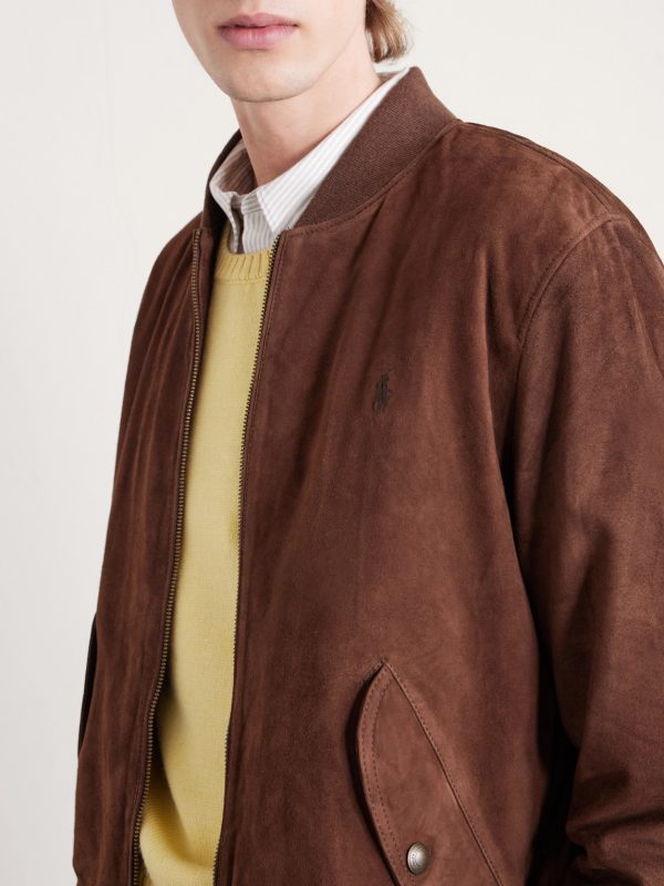 Logo-Embroidered Suede Bomber Jacket - CU