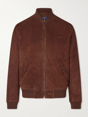Logo-Embroidered Suede Bomber Jacket Logo-Embroidered Suede Bomber Jacket