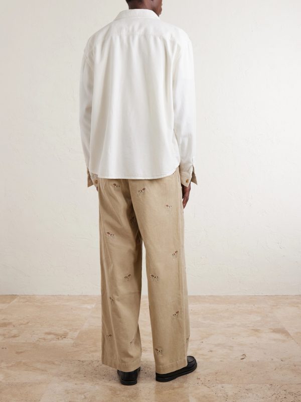 Straight-Leg Embroidered Cotton-Corduroy Trousers - BK