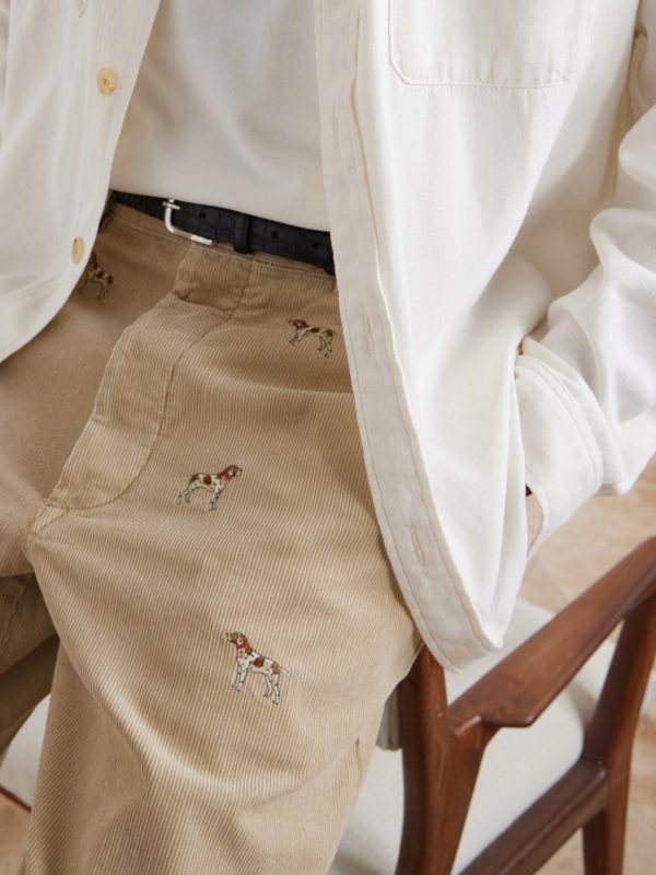 Straight-Leg Embroidered Cotton-Corduroy Trousers - E1