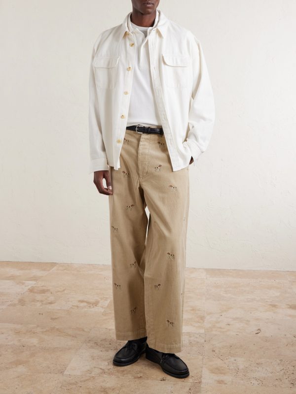 Straight-Leg Embroidered Cotton-Corduroy Trousers - OU