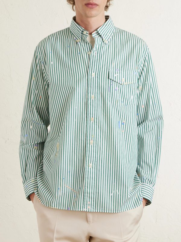 Button-Down Collar Paint-Splattered Cotton-Poplin Shirt - FR Button-Down Collar Paint-Splattered Cotton-Poplin Shirt - FR