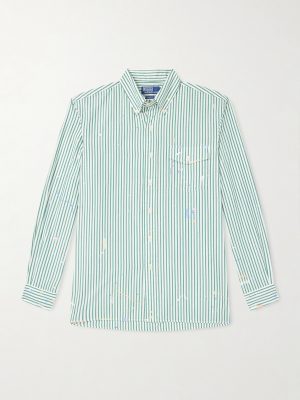 Button-Down Collar Paint-Splattered Cotton-Poplin Shirt