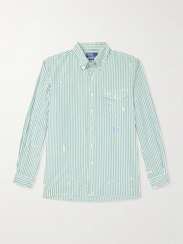 Button-Down Collar Paint-Splattered Cotton-Poplin Shirt Button-Down Collar Paint-Splattered Cotton-Poplin Shirt