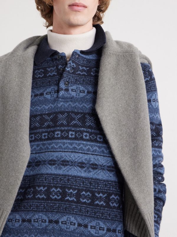 Fair Isle Wool and Linen-Blend Polo Sweater - CU