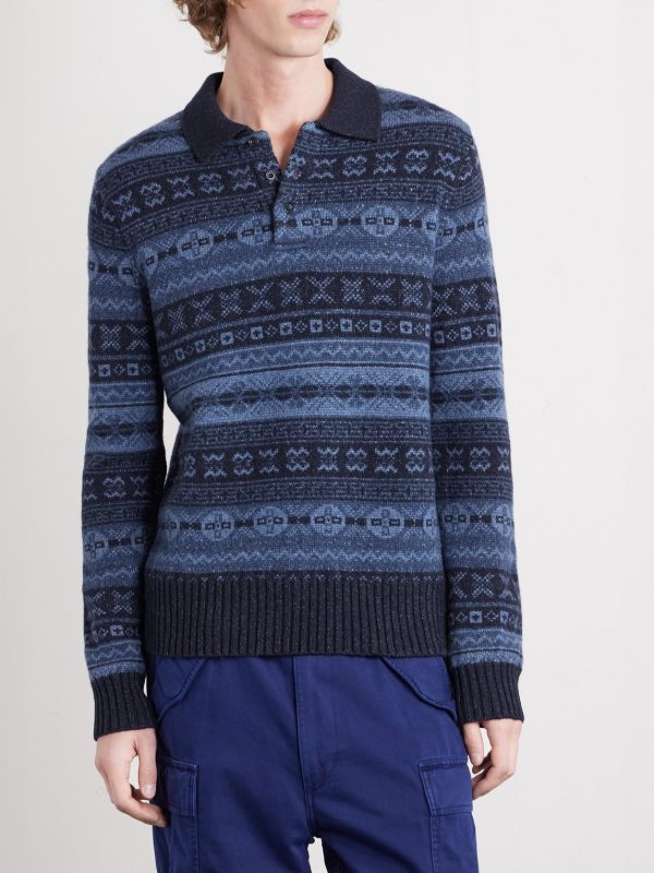 Fair Isle Wool and Linen-Blend Polo Sweater - FR