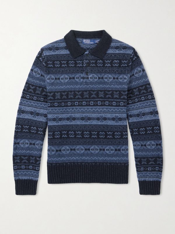 Fair Isle Wool and Linen-Blend Polo Sweater