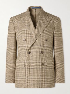 Double-Breasted Prince of Wales Checked Silk, Wool and Linen-Blend Blazer Double-Breasted Prince of Wales Checked Silk, Wool and Linen-Blend Blazer