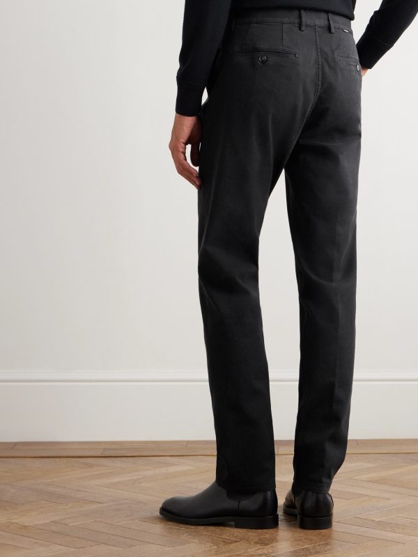 Straight-Leg Garment-Dyed Cotton-Blend Twill Chino - BK Straight-Leg Garment-Dyed Cotton-Blend Twill Chino - BK