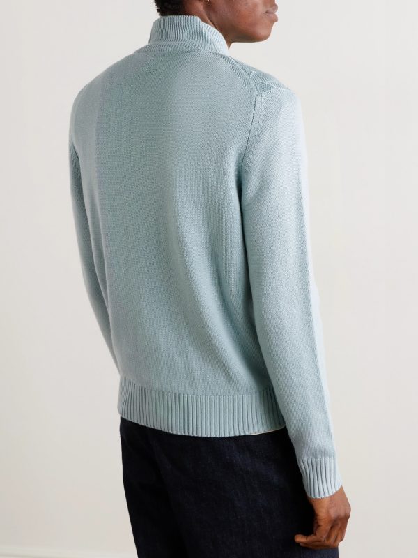 Textured-Knit Merino Wool Zip-Up Cardigan - BK Textured-Knit Merino Wool Zip-Up Cardigan - BK