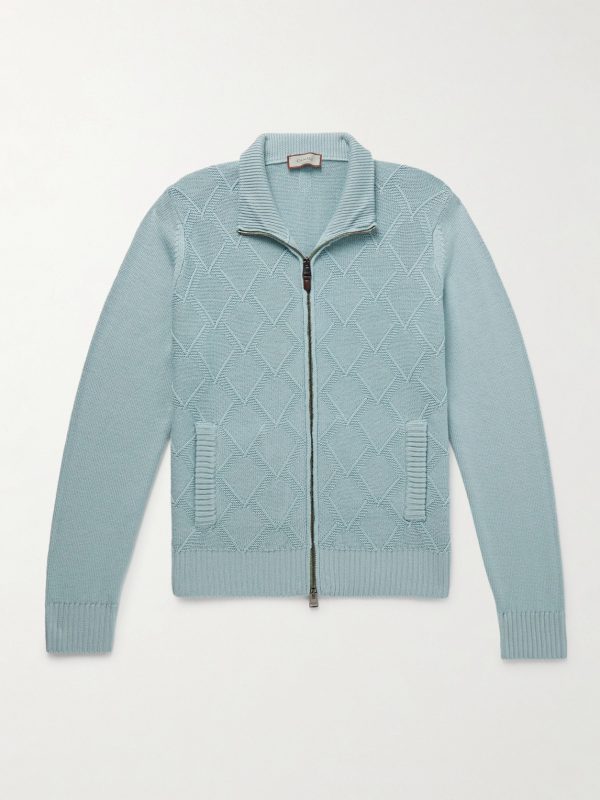 Textured-Knit Merino Wool Zip-Up Cardigan Textured-Knit Merino Wool Zip-Up Cardigan