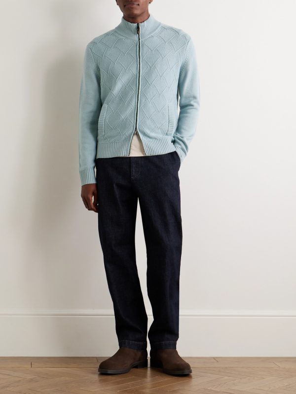 Textured-Knit Merino Wool Zip-Up Cardigan - OU Textured-Knit Merino Wool Zip-Up Cardigan - OU