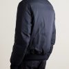 Leather-Trimmed Shell Down Bomber Jacket - BK Leather-Trimmed Shell Down Bomber Jacket - BK