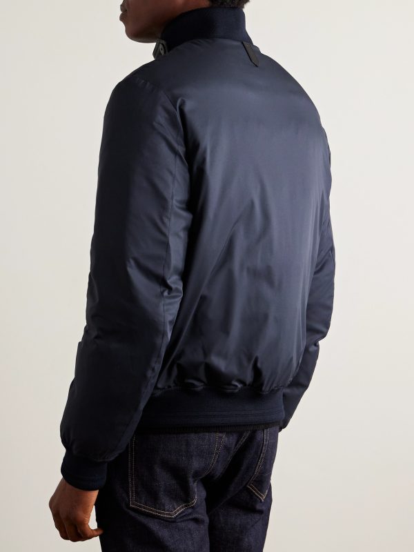 Leather-Trimmed Shell Down Bomber Jacket - BK Leather-Trimmed Shell Down Bomber Jacket - BK