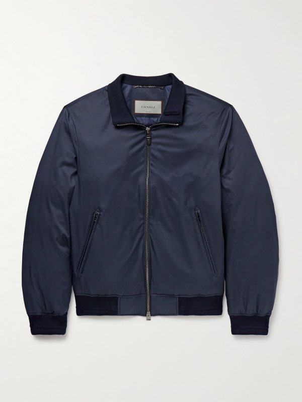 Leather-Trimmed Shell Down Bomber Jacket Leather-Trimmed Shell Down Bomber Jacket