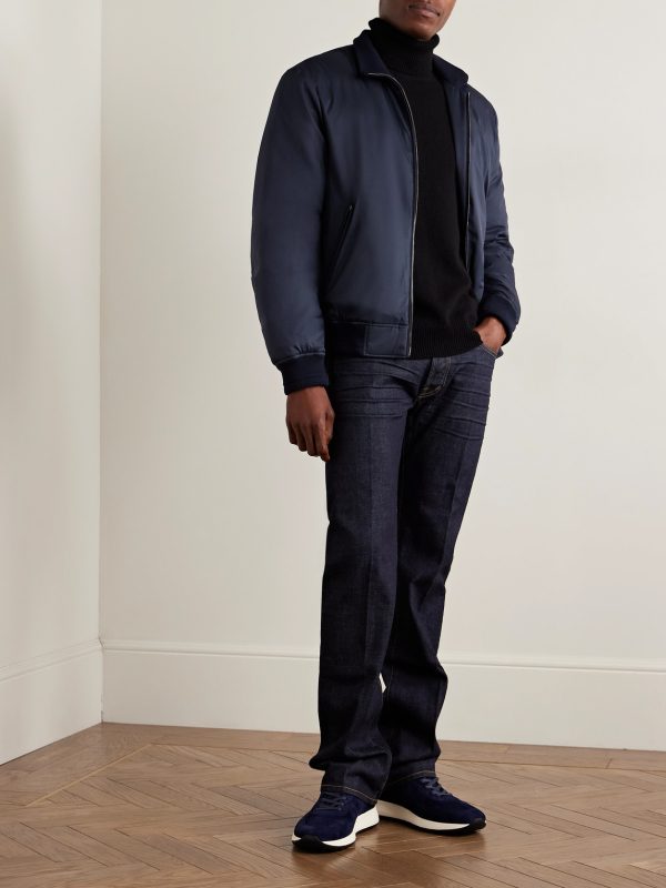 Leather-Trimmed Shell Down Bomber Jacket - OU Leather-Trimmed Shell Down Bomber Jacket - OU