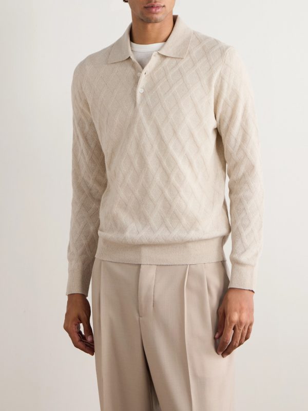Cable-Knit Wool and Cashmere-Blend Polo Shirt - FR Cable-Knit Wool and Cashmere-Blend Polo Shirt - FR