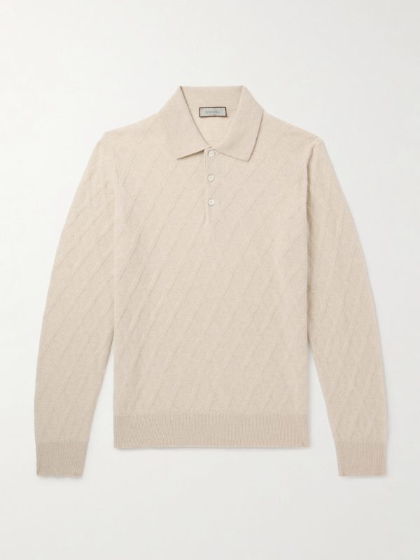Cable-Knit Wool and Cashmere-Blend Polo Shirt Cable-Knit Wool and Cashmere-Blend Polo Shirt