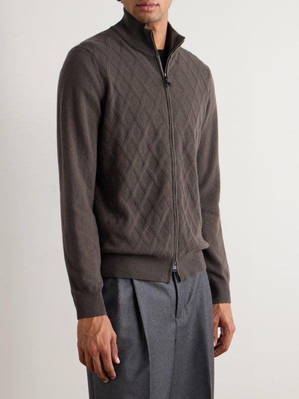 Cable-Knit Wool and Cashmere-Blend Zip-Up Cardigan - FR Cable-Knit Wool and Cashmere-Blend Zip-Up Cardigan - FR