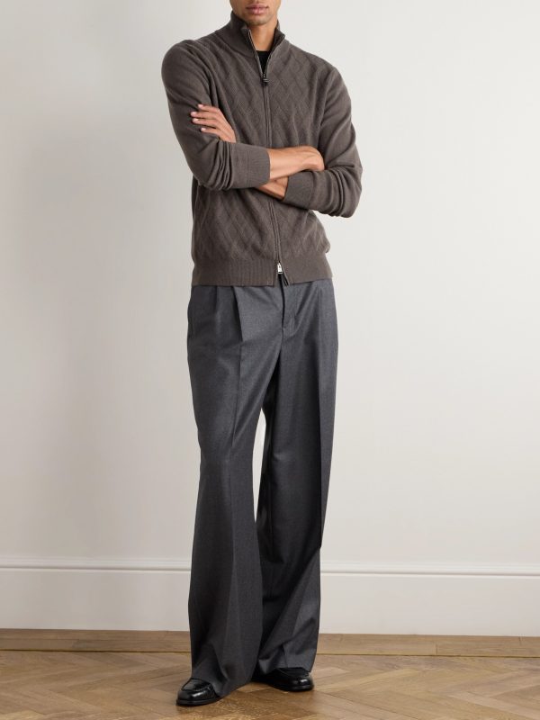 Cable-Knit Wool and Cashmere-Blend Zip-Up Cardigan - OU Cable-Knit Wool and Cashmere-Blend Zip-Up Cardigan - OU