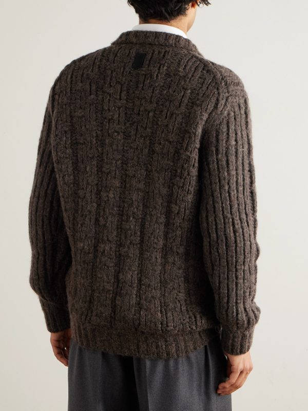 Basketwoven Alpaca-Blend Zip-Up Cardigan - BK