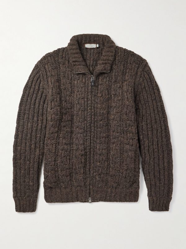Basketwoven Alpaca-Blend Zip-Up Cardigan