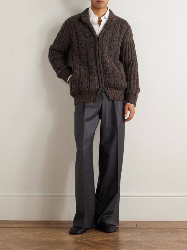 Basketwoven Alpaca-Blend Zip-Up Cardigan - OU