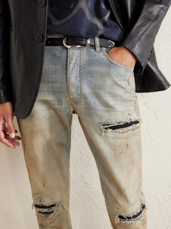 MX1 Skinny-Fit Distressed Suede-Trimmed Jeans - CU