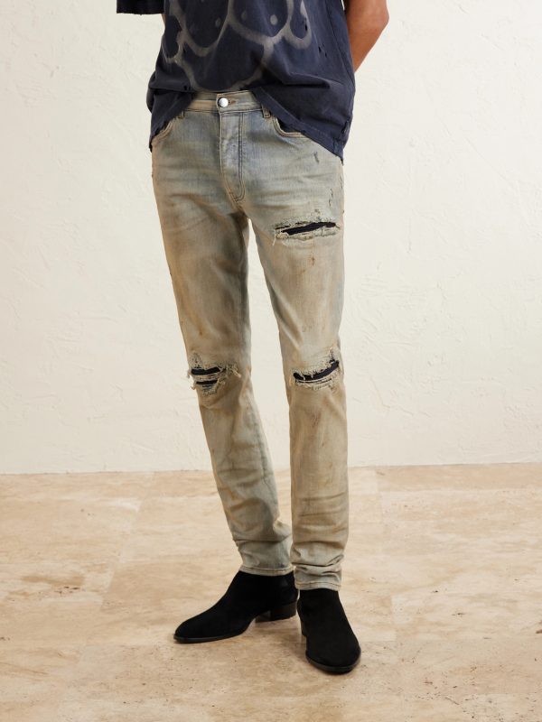 MX1 Skinny-Fit Distressed Suede-Trimmed Jeans - FR