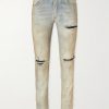 MX1 Skinny-Fit Distressed Suede-Trimmed Jeans