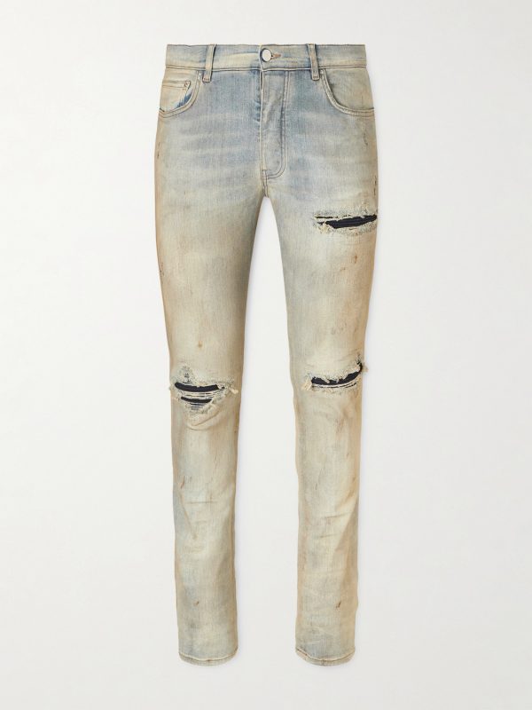 MX1 Skinny-Fit Distressed Suede-Trimmed Jeans