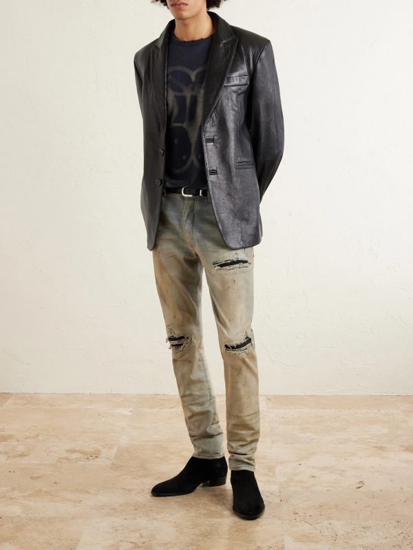MX1 Skinny-Fit Distressed Suede-Trimmed Jeans - OU