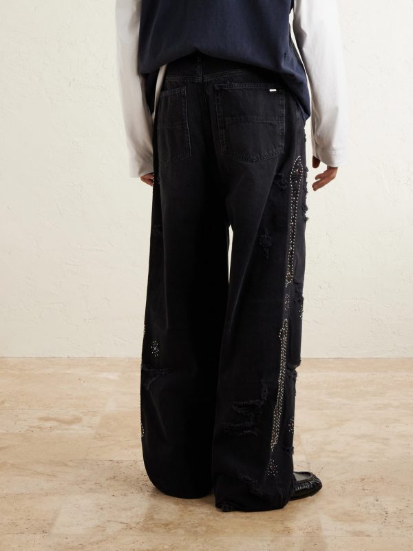 Straight-Leg Distressed Studded Jeans - BK Straight-Leg Distressed Studded Jeans - BK