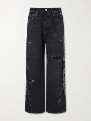 Straight-Leg Distressed Studded Jeans Straight-Leg Distressed Studded Jeans
