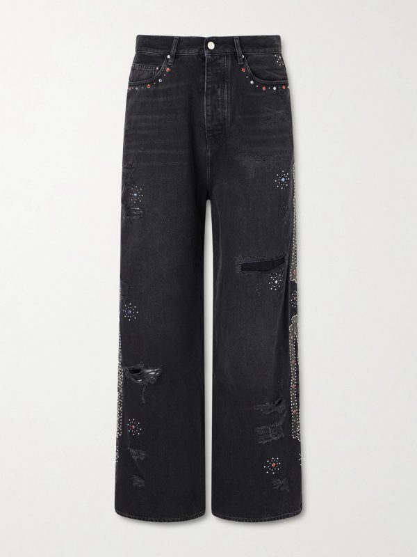 Straight-Leg Distressed Studded Jeans Straight-Leg Distressed Studded Jeans