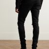 MX1 Skinny-Fit Leather-Panelled Distressed Jeans - BK
