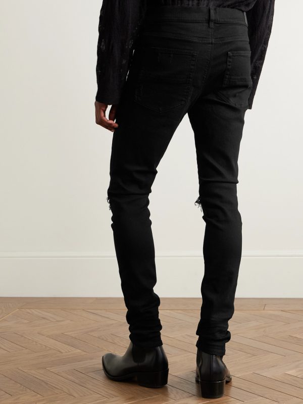 MX1 Skinny-Fit Leather-Panelled Distressed Jeans - BK